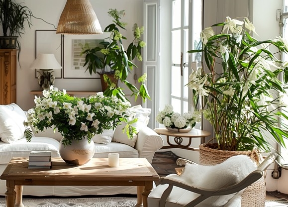 Комнатные растения и цветы в интерьере гостиной