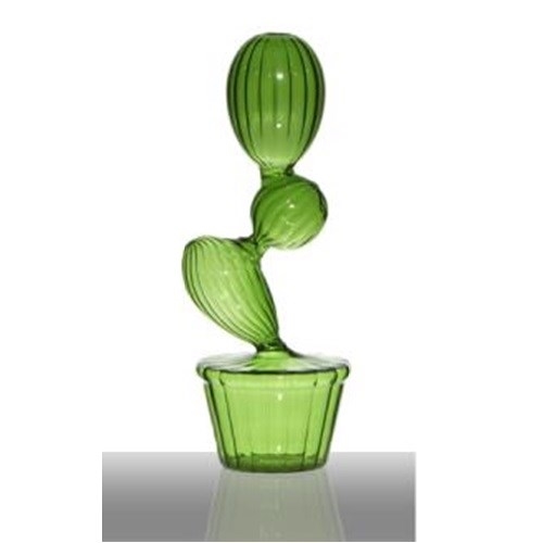 Ваза стеклянная Кактус H28 см для одного цветка зеленая - фото 38490