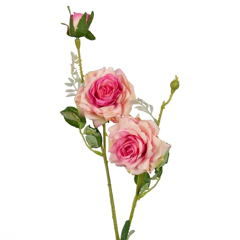 401/0055-1В Роза ветка h65см (розовая)(2гол+бут.) - фото 55526