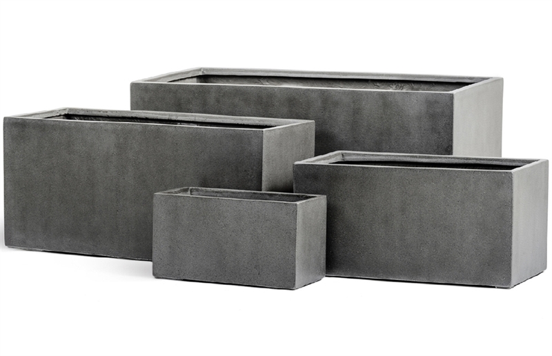 Кашпо TREEZ Effectory Beton низкий прямоугольник - тёмно-серый бетон - фото 62653