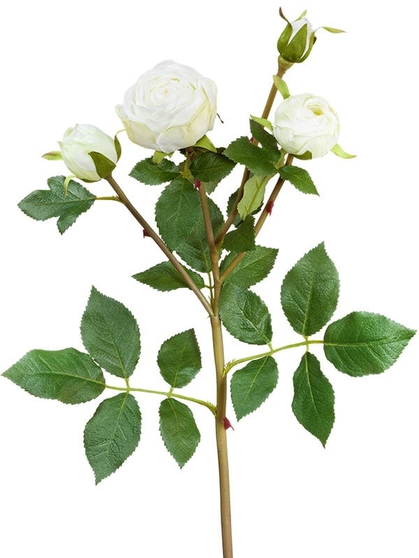Роза Пале-Рояль ветвь бело-зёленая (искусственная) Treez Collection - фото 65216
