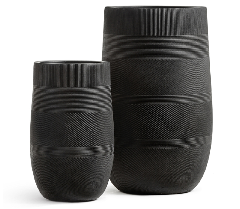 Кашпо TREEZ ERGO Graphics Высокая округлая чаша Чёрный графит - фото 69370