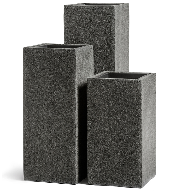 Кашпо TREEZ Effectory Stone Высокий куб Тёмно-серый камень - фото 75734