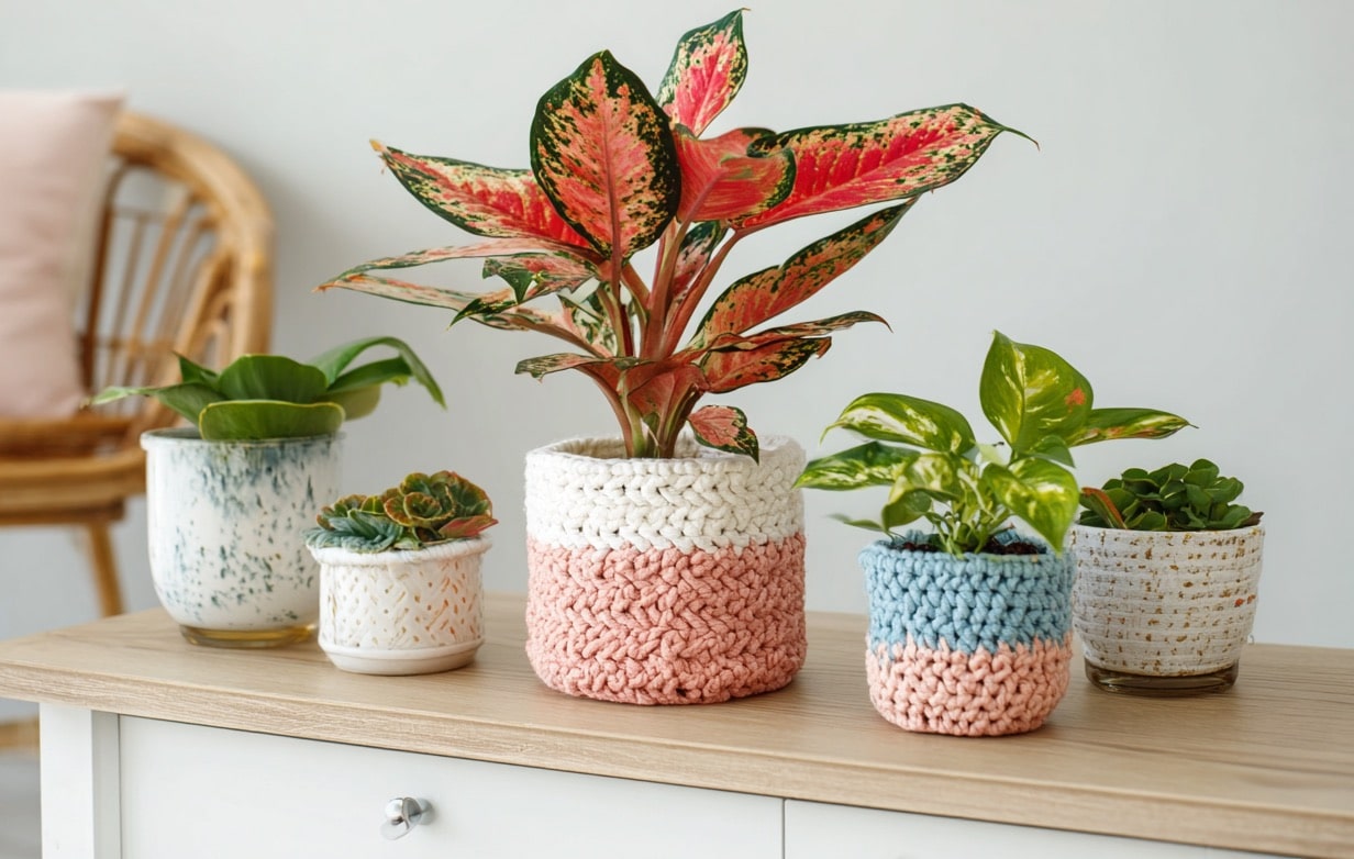 Аглаонема в кашпо в интерьере