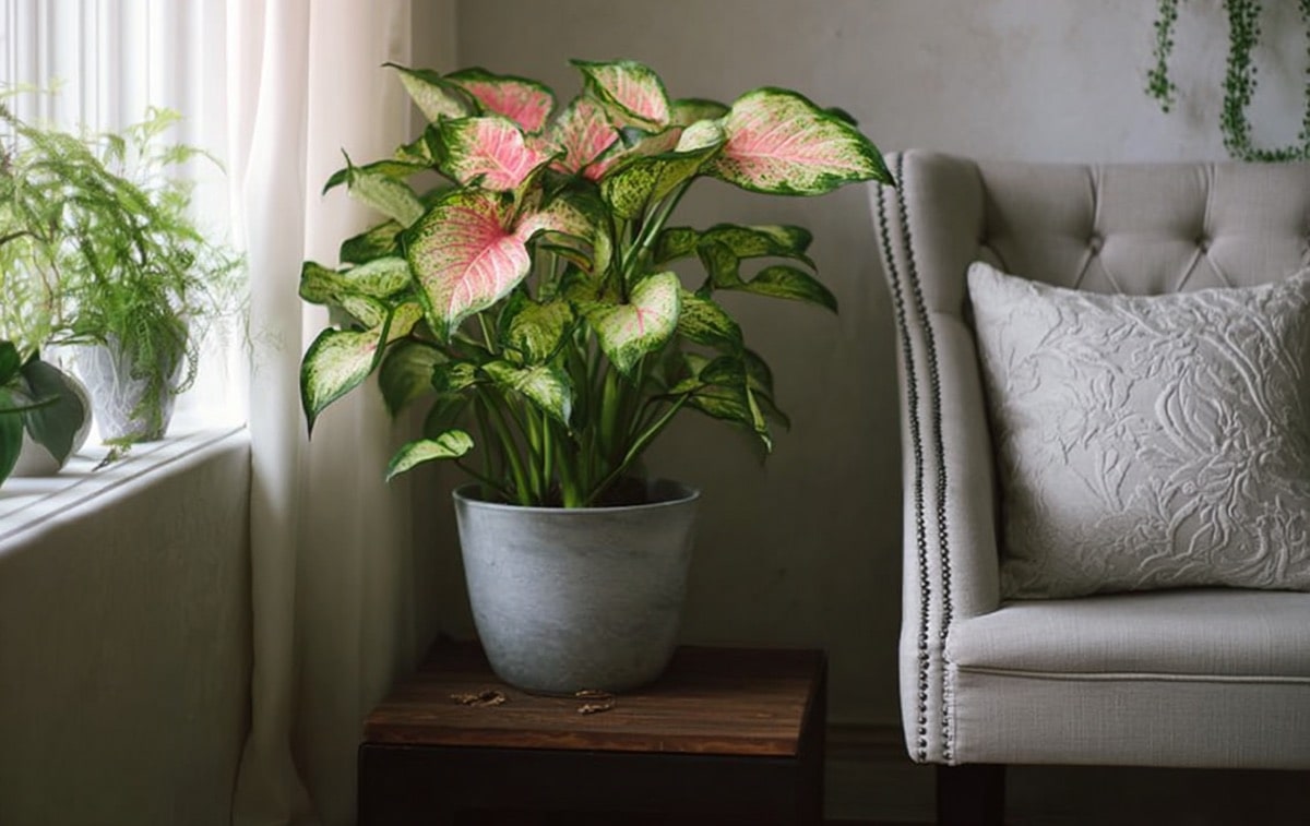 Комнатная Аглаонема в интерьере спальни