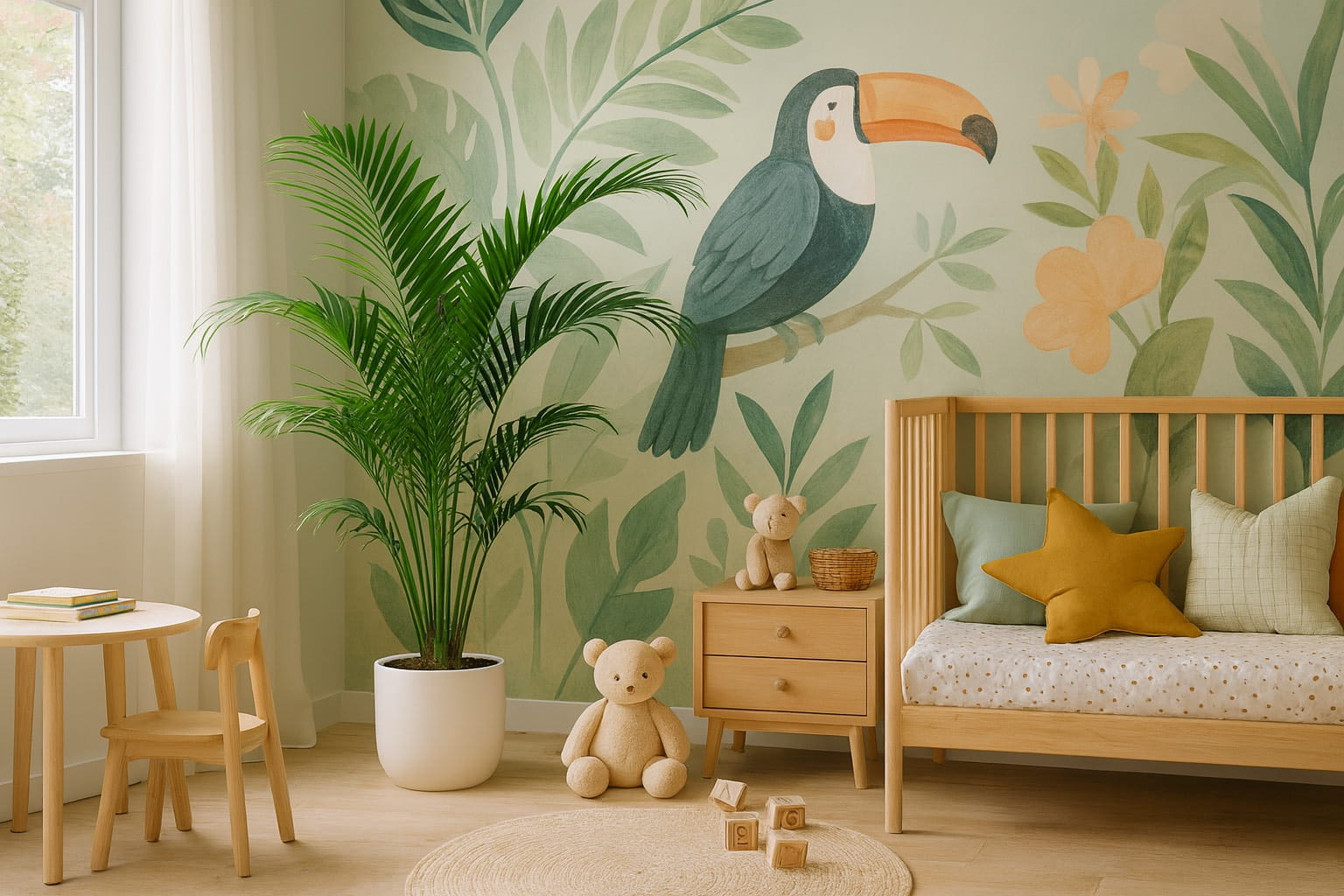 Пальма Арека в напольном кашпо в детской комнате