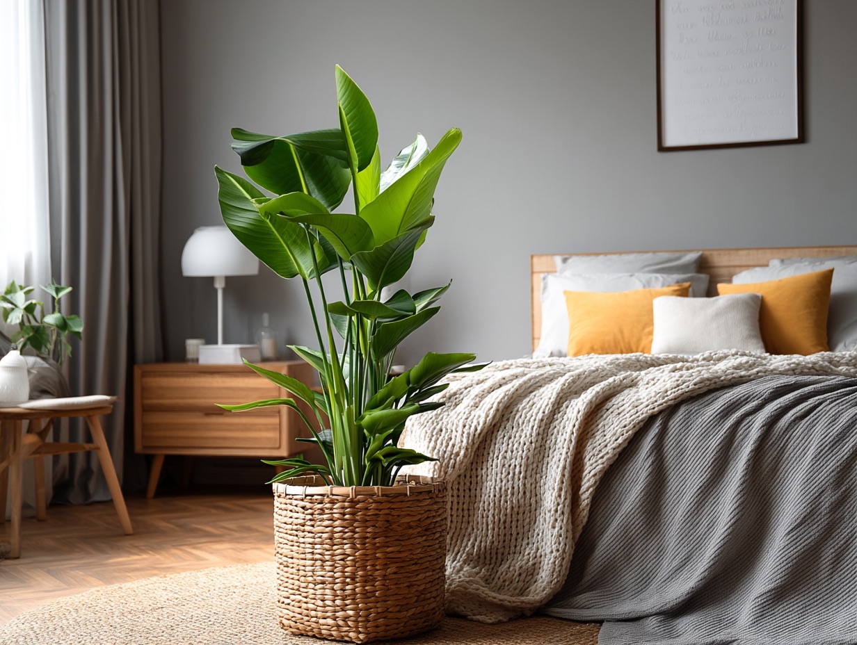 Стрелиция в интерьере спальни